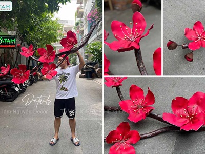 Cành mai đào Bonsai khổng lồ nhiều màu [Thủ công - Nhẹ] D180cm CANHHOA-10